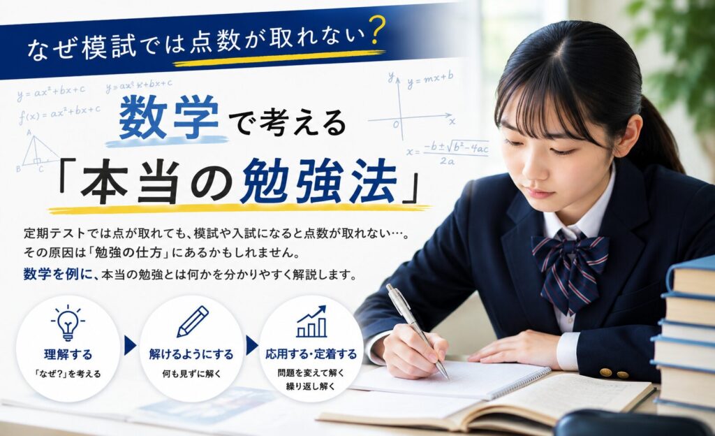 模試で点数が取れない理由や本当の勉強法を数学を例に解説する記事のアイキャッチ画像